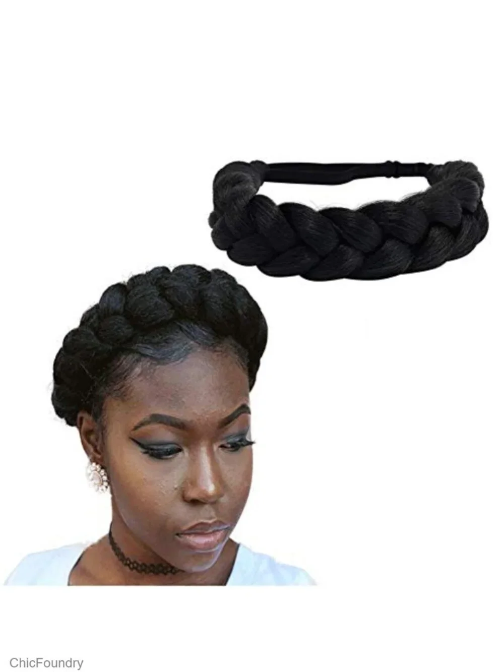 Classic Chunky Braided Headband Stretch Elastic Synthetic Fiber Hairpiece